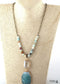 Boho Necklace, RH Antique Brass Green Amazonite Stone Glass